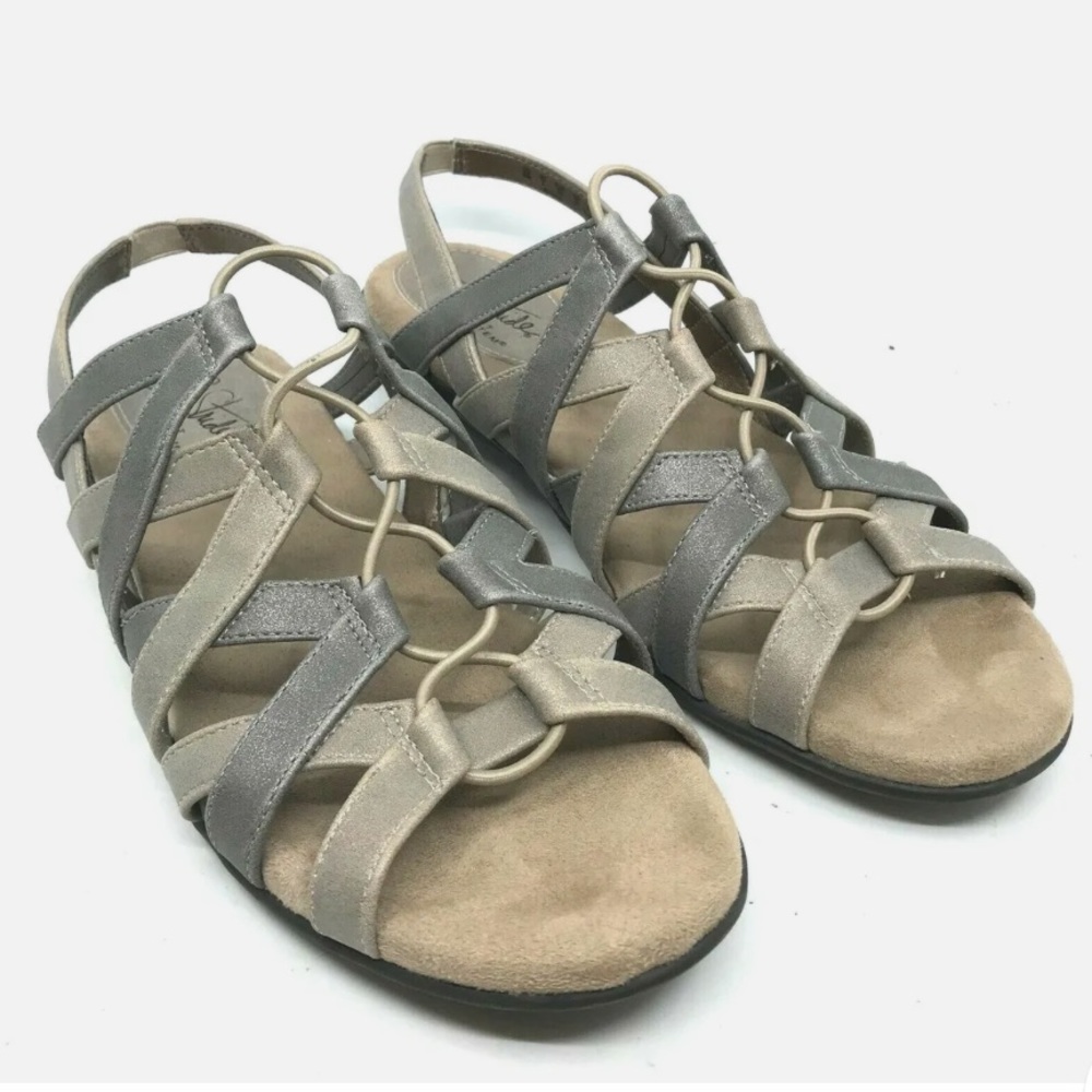 Life Stride Size 9M Soft System BEHAVE Beige Gray Gladiator Sandals Women's